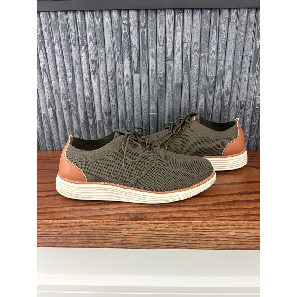 Vilocy Mens Mesh Dress Sneakers V2301 Olive Green Knit Oxford Shoes